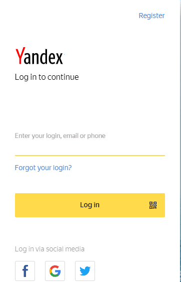 访问 passport.yandex.com 并点击注册