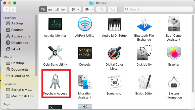 ดับเบิลคลิกที่ไอคอนแอพ Keychain Access เพื่อเปิด  ข้อผิดพลาดในการเปิดใช้งาน iMessage
