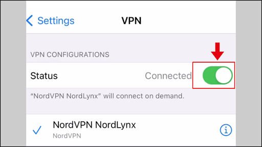 Thanh trạng thái màu xanh lá là bật VPN, màu trắng là tắt VPN