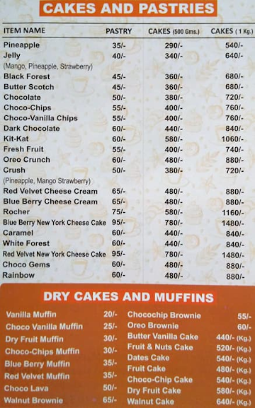 Bhatia Bakers menu 