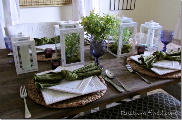 Green, White and Purple Summer Time Tablescape