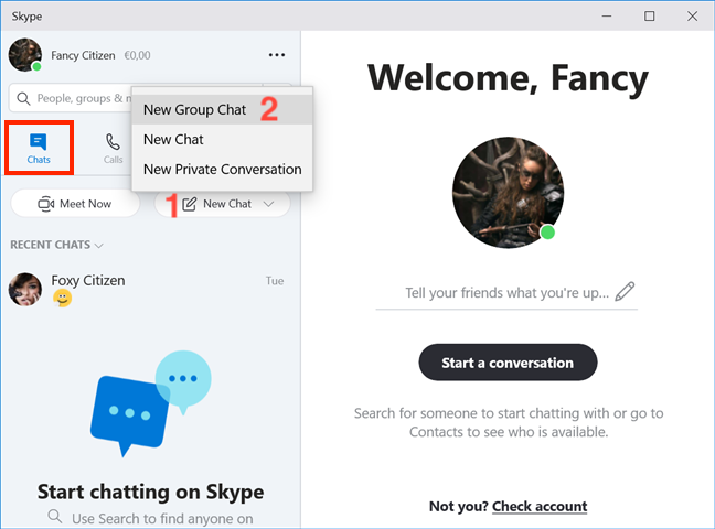 Crear un nuevo chat grupal desde la pestaña Chats