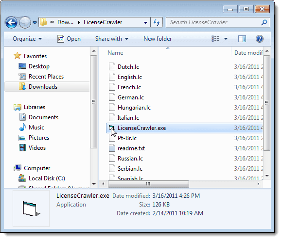 Esecuzione del file eseguibile LicenseCrawler