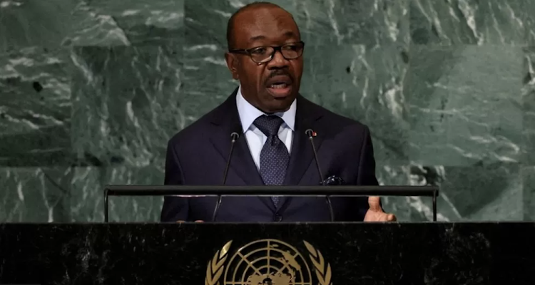 Ali Bongo, seen here addressing the UN in 2022, came to power when his father died in 2009