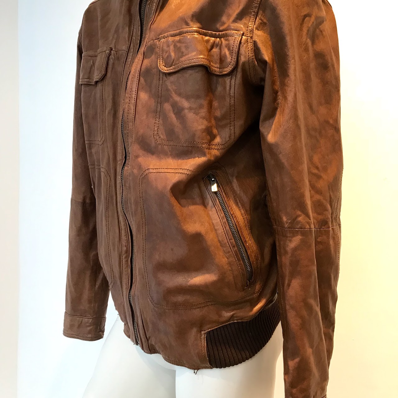 Massimo Dutti leather Bomber Jacket