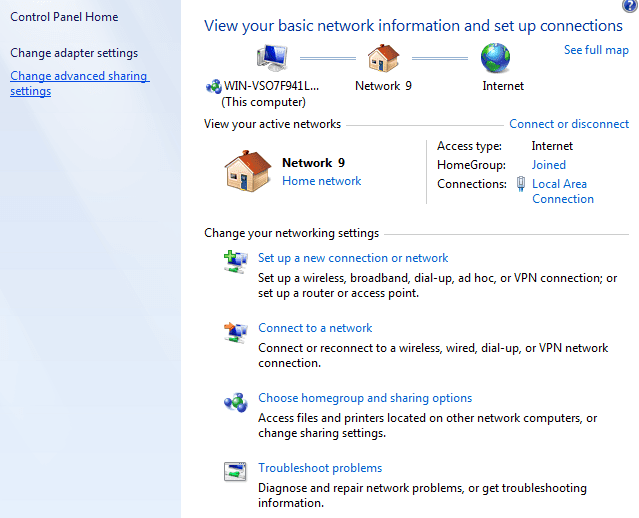 impostazioni di rete di Windows 7