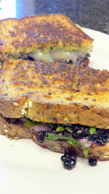 Blackberry Grilled Cheese with blackberries, basil, fontina, a touch of pesto