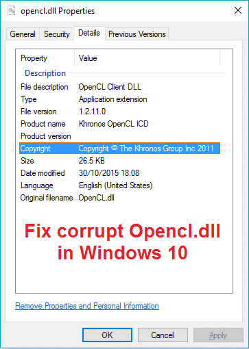 Correggi Opencl.dll corrotto in Windows 10