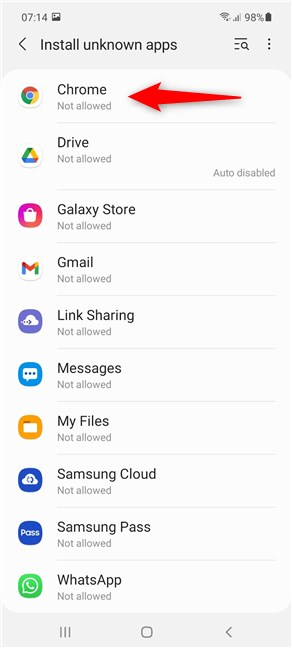 Nhấn Chrome để sử dụng ứng dụng này nhằm cài đặt APK trên Android