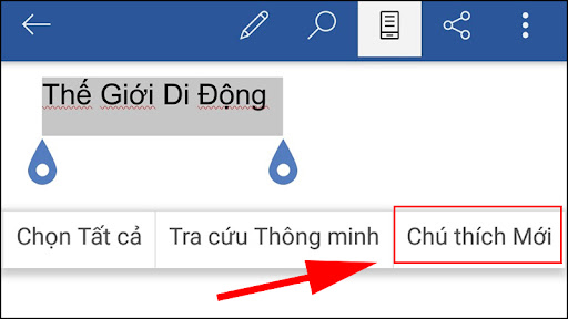 Chọn Chú thích Mới để thêm bình luận cho văn bản