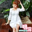 蕾絲花邊法式優雅方領洋裝 (白色)-100%明洞