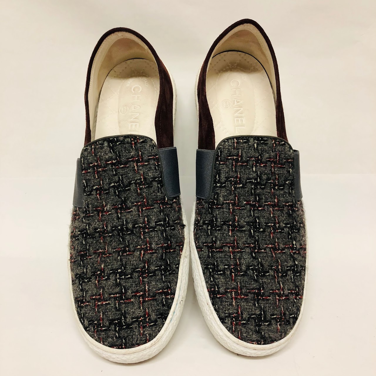 Chanel Boucle & Suede Slip Ons