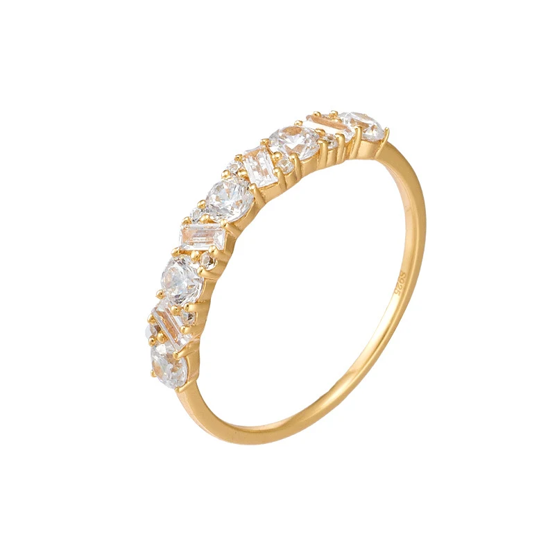 Witte Zirkonium S925 Zilveren Rij Diamantring