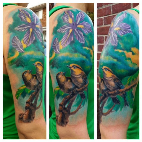 Alchemy Tattoo Arts: Bird tattoo half sleeve cover up by Peng Yang