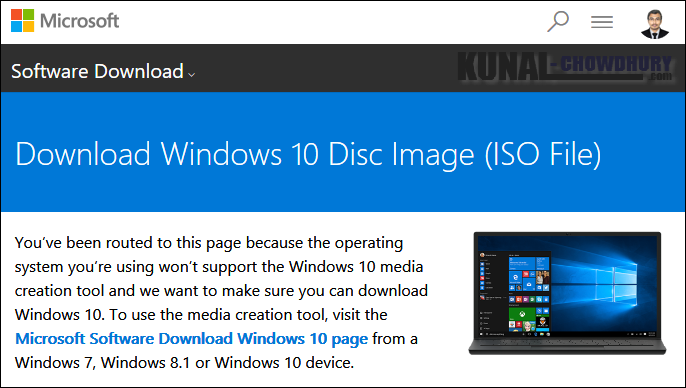 Download Windows 10 ISO Image (www.kunal-chowdhury.com)