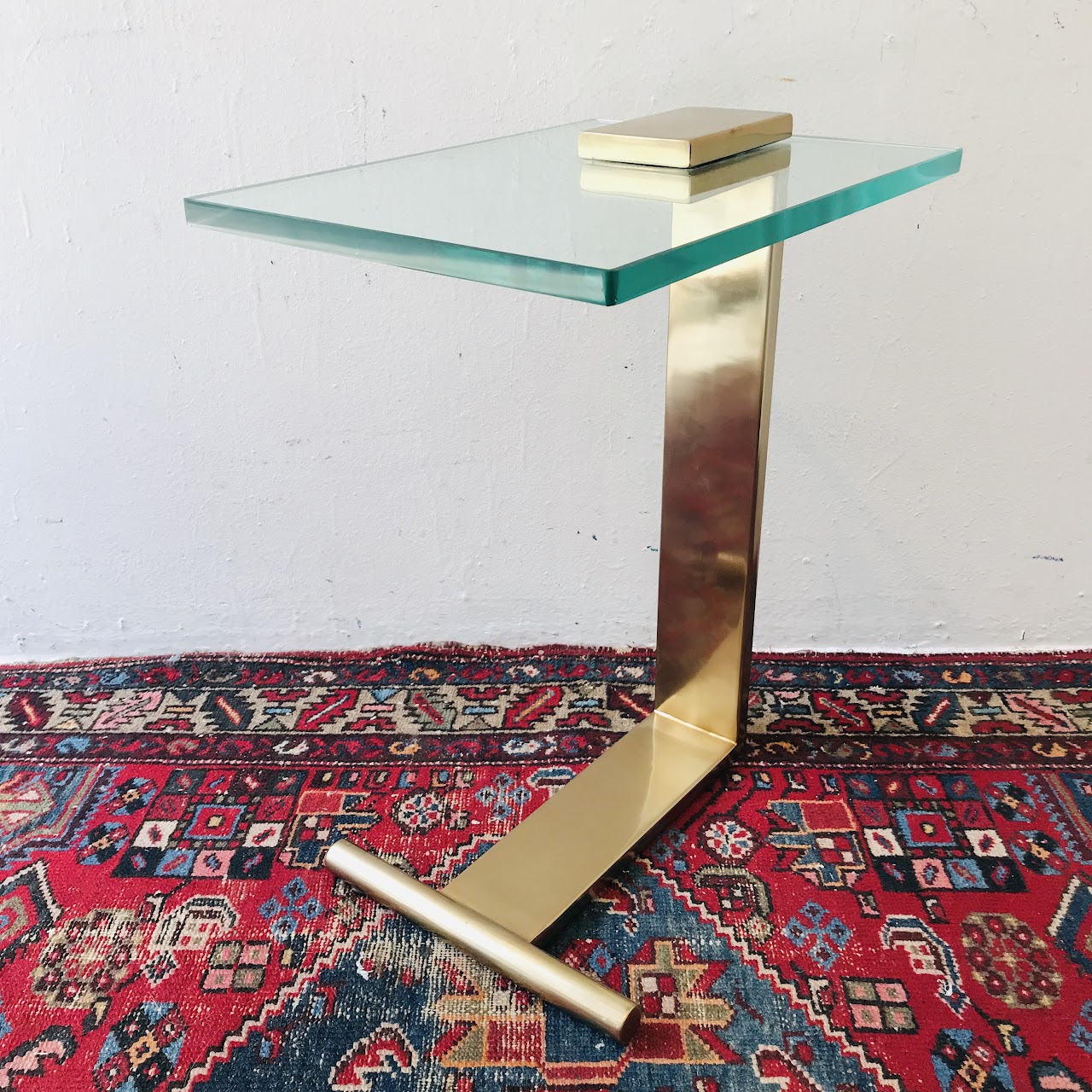 Cantilever Brass and Plate Glass Accent Table