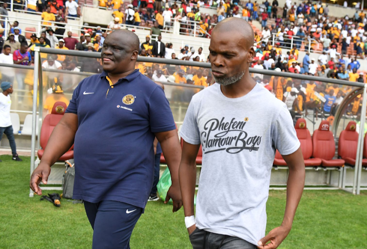 Kaizer Chiefs coach Arthur Zwane (right) during the DStv Premiership match against Golden Arrows at Peter Mokaba Stadium on February 19 2023.