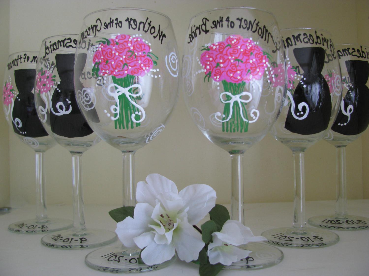 Wedding Bridal Wine Glasses Personalized Hand Painted. From ImGlassyEyed