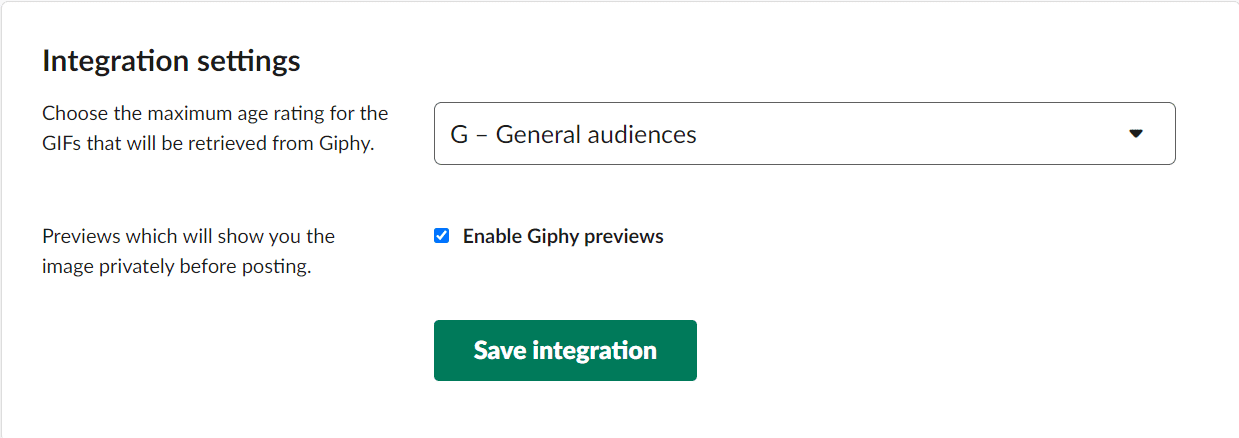 Seleccione la configuración de integración necesaria.  Haz clic en Guardar integración.