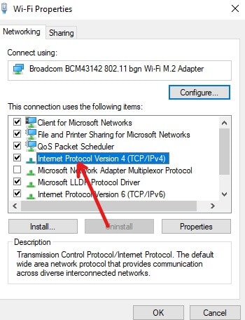 Klik op Internet Protocol versie 4 (TCP/IPv4)