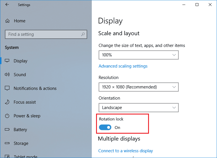 Windows10の設定で画面の回転をロックする