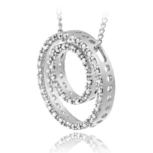 925 Sterling Silver 1/8ct Diamond Double Circle Necklace, IJ I3