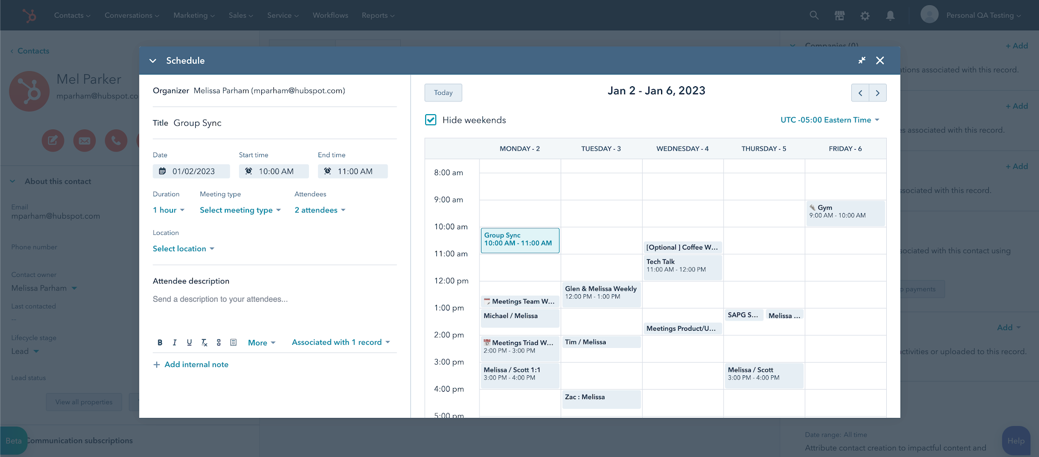 Calendar booking in Hubspot