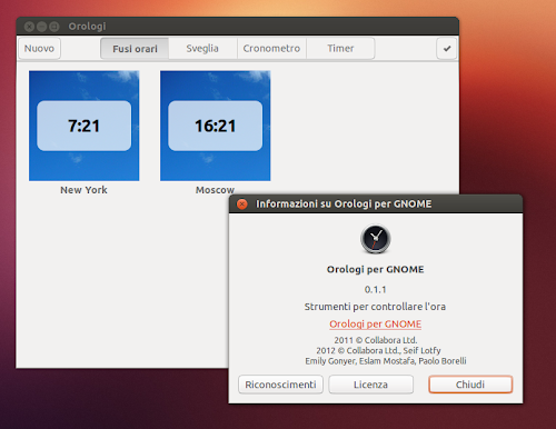  Gnome Clocks su Ubuntu - fusi orari