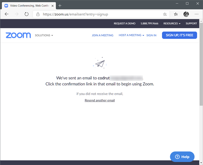 Zoom отправляет электронное письмо с активацией