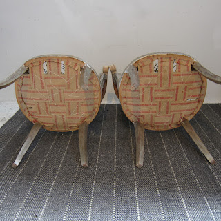 Silver Leaf Shell Back Armchair Pair