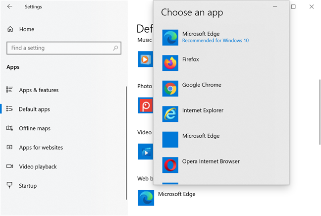 Cambia il browser predefinito in Windows 10