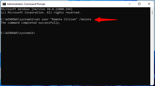 Gebruik CMD om een ​​account uit Windows 11 te verwijderen