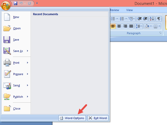 Word-opties in Microsoft Office 2007