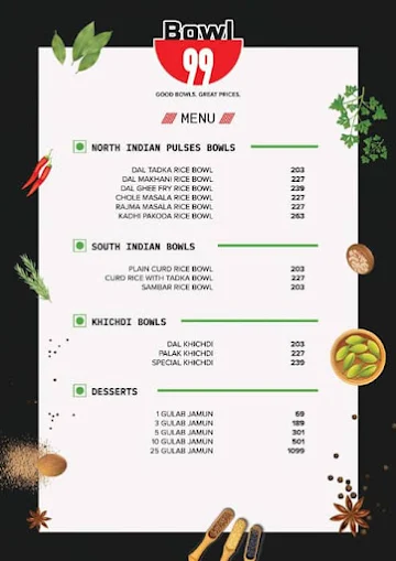 Bowl 99 menu 