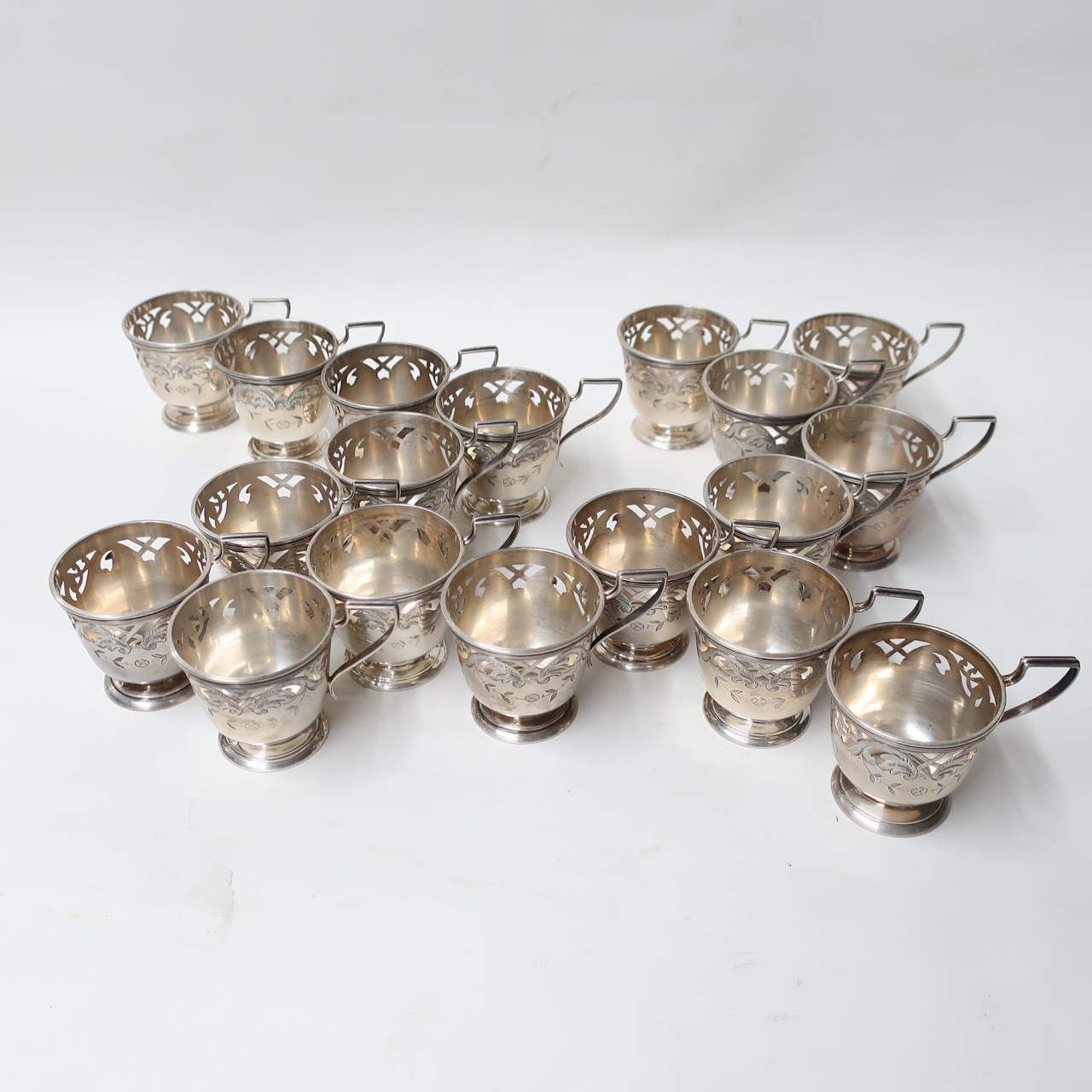 Sterling Silver and Porcelain Demitasse Cups and Saucers Lot