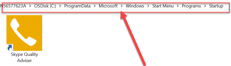 Emplacement du dossier de démarrage dans Windows 10