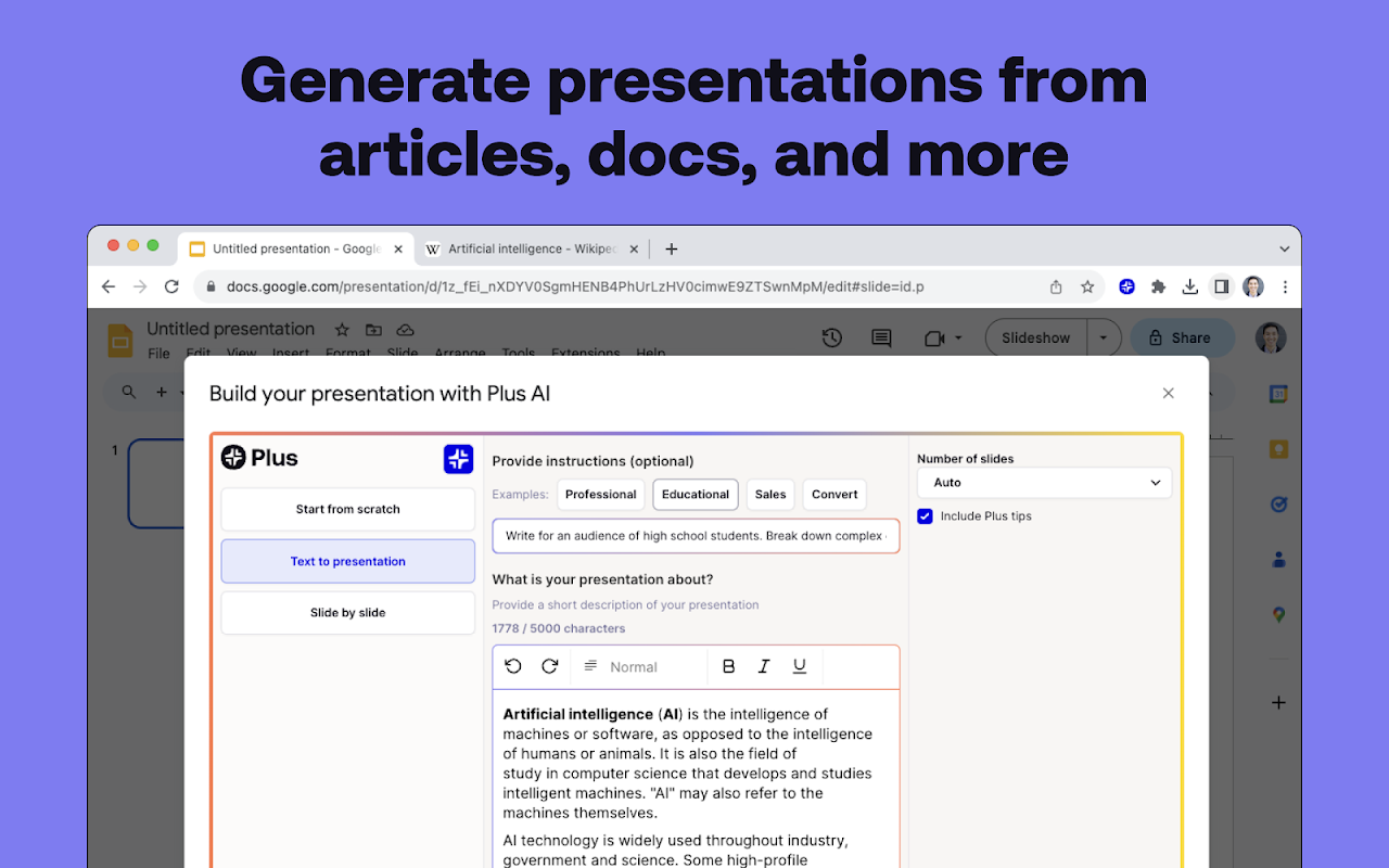 Plus AI  Free AI Presentation Maker for Google Slides