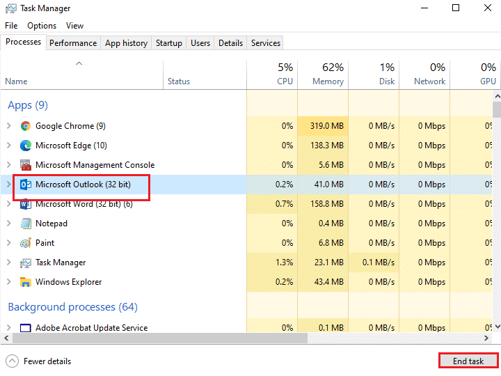 W oknie Menedżera zadań kliknij kartę Procesy.  Napraw wysokie użycie dysku Ntoskrnl.exe