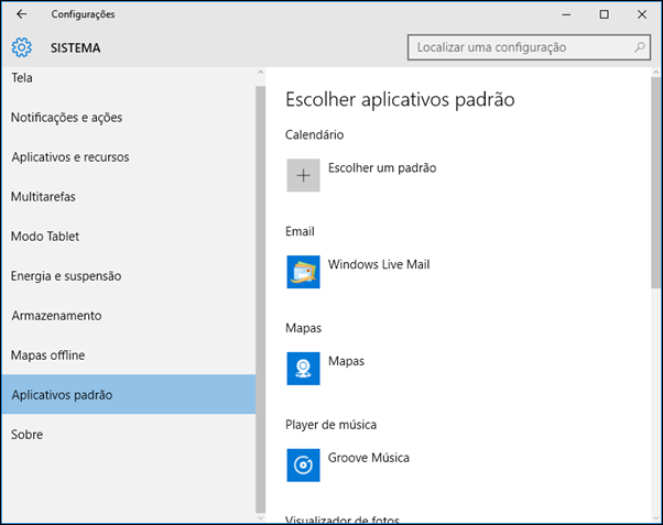 Em Sistema, clique em Aplicativos Padrão