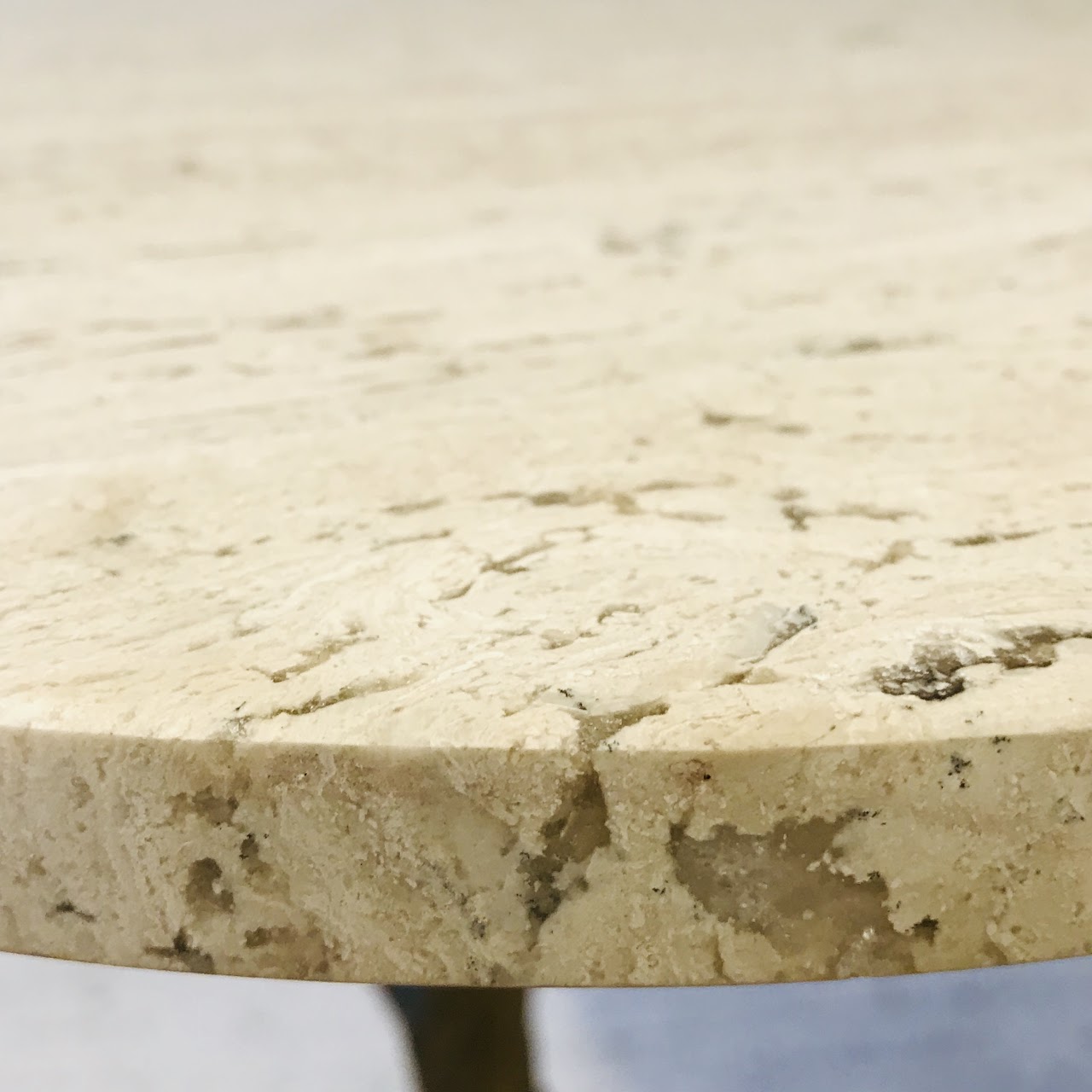 Travertine Top Twig Base Accent Table