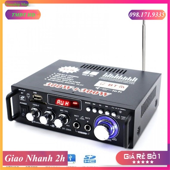 Amply Karaoke Mini, Amly Mini Bluetooth Bt - 298A Hàng Cao Cấp Loại 1 (Cổng 12V, 220V) - Âm Ly Bảo Hành 12 Tháng 1 Đổi 1