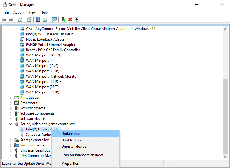 Ahora, haga clic derecho en el dispositivo de audio HDMI y haga clic en Actualizar controlador.