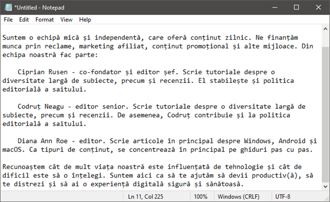 เอกสารที่มีอักขระยุโรปกลาง สร้างใน Notepad