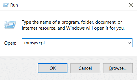 Premere i tasti Windows e R per avviare la casella Esegui utilità.  Digita mmsys.cpl e premi Invio.