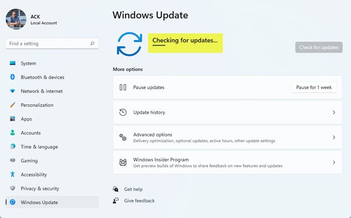 Windows Update ค้างอยู่ที่ กำลังตรวจหาการอัปเดต