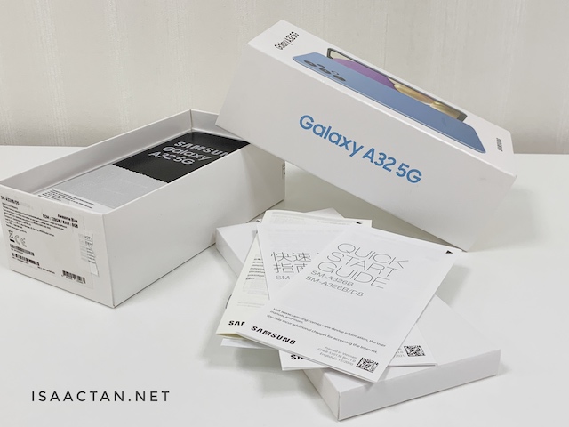Mid-way through the unboxing of the Samsung Galaxy A32 5G