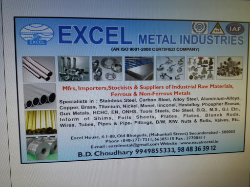 Excel Metal Industries, HOUSE 4-1-88, Excel Apartment, Old Bhoiguda, Rani Gunj, Secunderabad, Telangana 500003, India, Metal_Industry, state TS