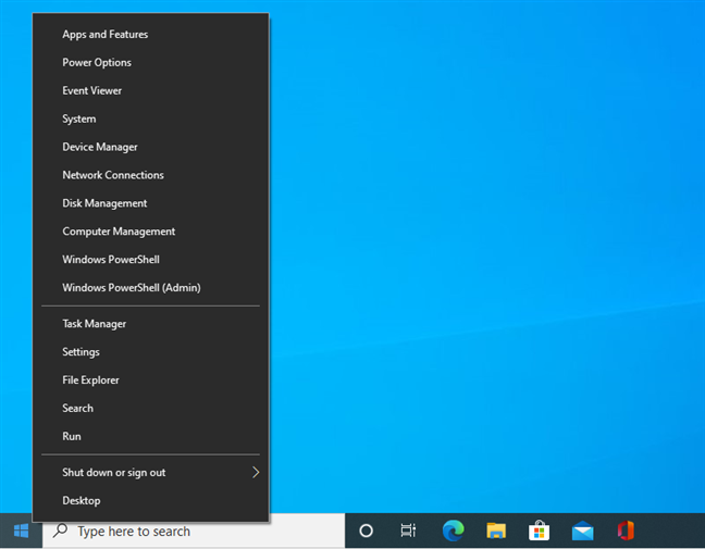 Het WinX-menu van Windows 10