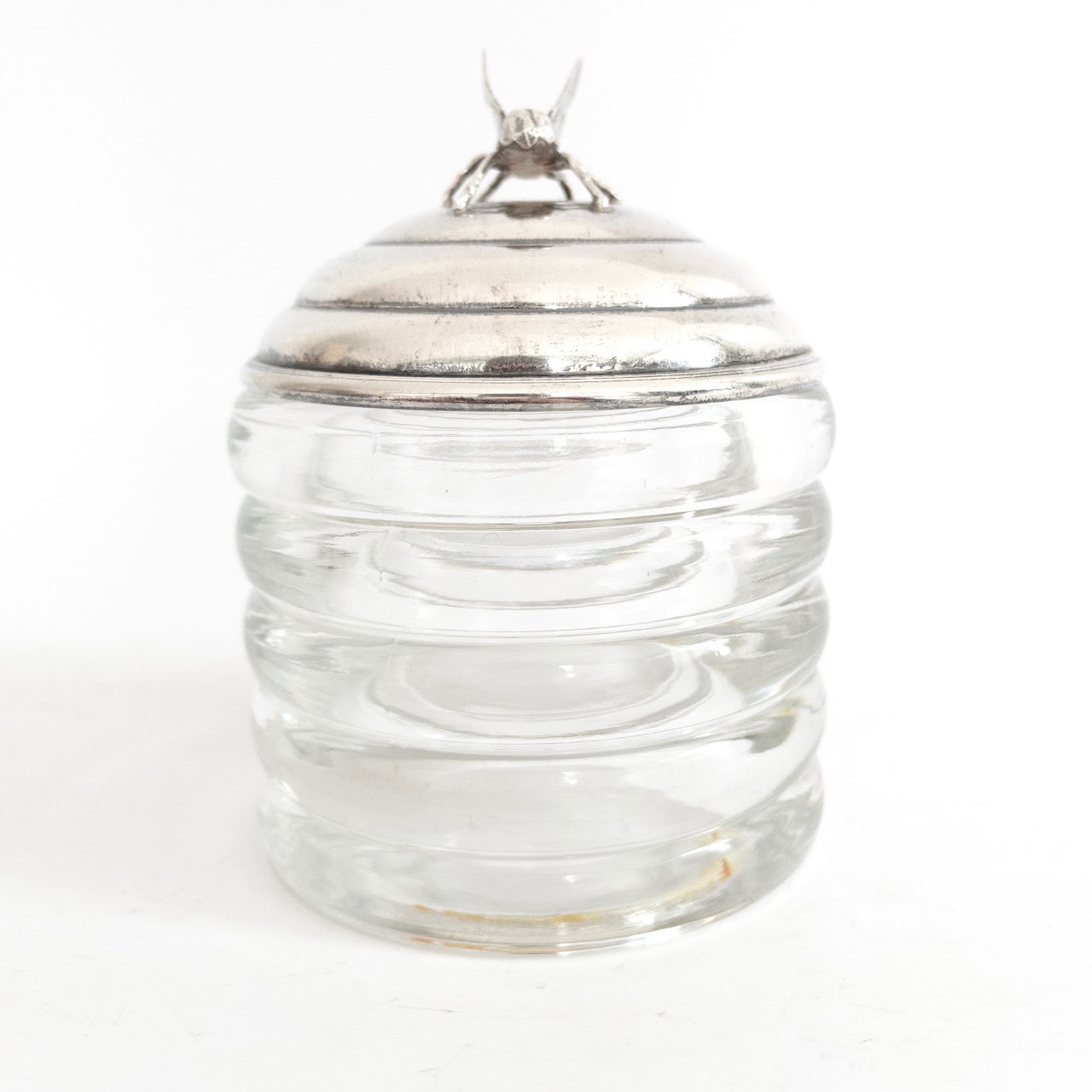 Sterling Silver & Glass Beehive Honey Jar