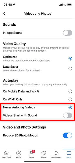 Come fermare i suoni su Facebook quando si tratta di video che si riproducono automaticamente su iPhone